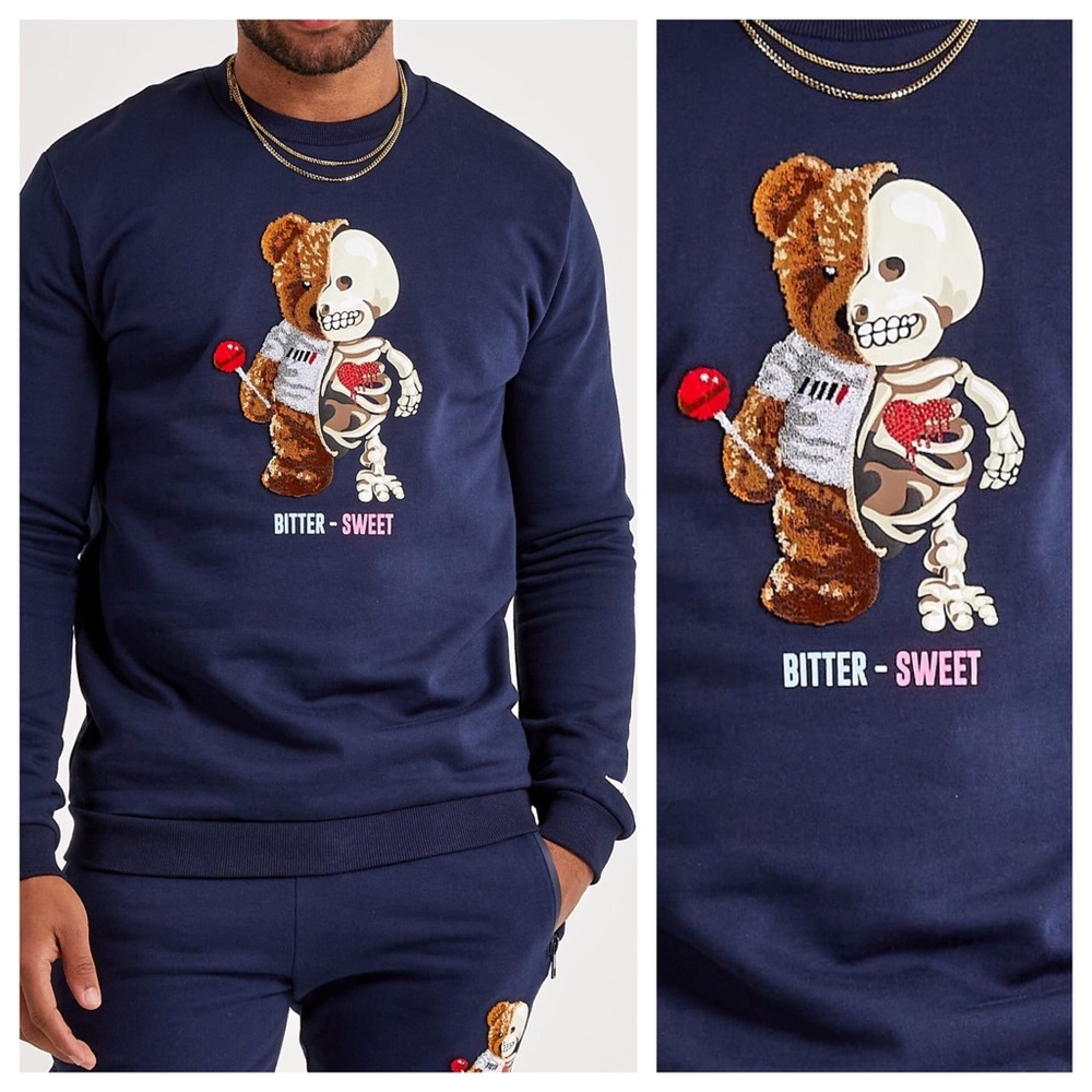 Fifth Loop Navy Blue Bitter Sweet Teddy Bear Graphic Crewneck Sweatshirt Sz 3X